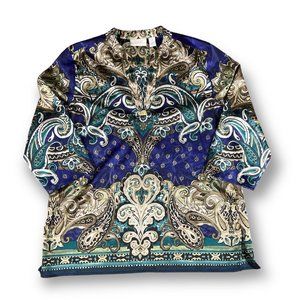 Chico's Top Size 2 Paisley style color blue patterns mom womens